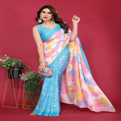 Pastel Bloom Soft Chiffon Printed Saree with Running Blouse